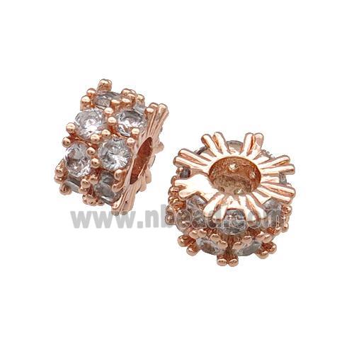 Copper Rondelle Beads Pave Zircon Large Hole Rose Gold