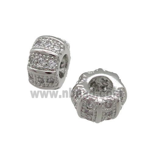 Copper Rondelle Beads Pave Zircon Large Hole Platinum Plated