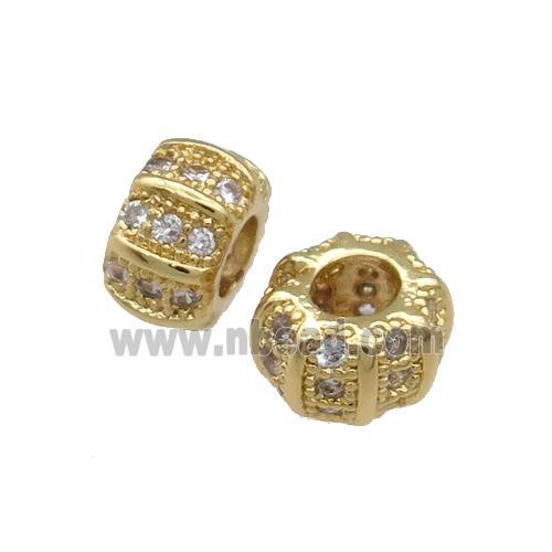 Copper Rondelle Beads Pave Zircon Large Hole Gold Plated