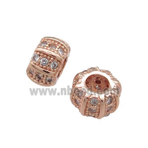 Copper Rondelle Beads Pave Zircon Large Hole Rose Gold