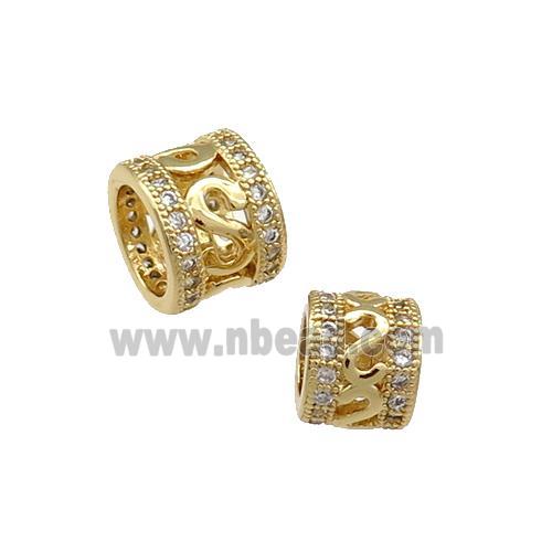 Copper Tube Beads Pave Zircon Large Hole Gold Plated