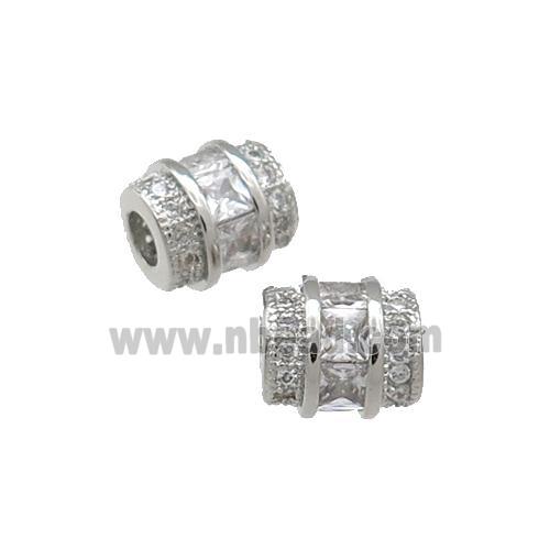 Copper Tube Beads Pave Zircon Large Hole Platinum Plated