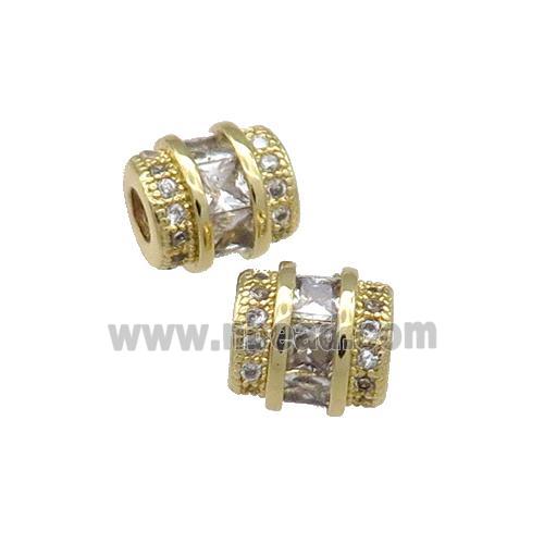 Copper Tube Beads Pave Zircon Large Hole Gold Plated