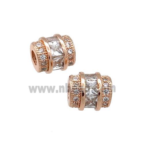 Copper Tube Beads Pave Zircon Large Hole Rose Gold