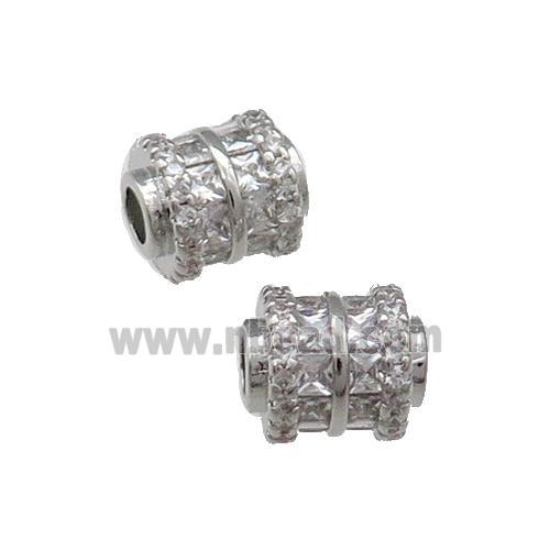 Copper Tube Beads Pave Zircon Large Hole Platinum Plated