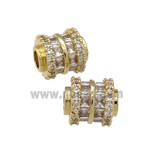 Copper Tube Beads Pave Zircon Large Hole Gold Plated