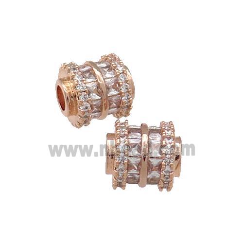 Copper Tube Beads Pave Zircon Large Hole Rose Gold