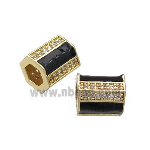 Copper Tube Beads Pave Zircon Black Enamel Large Hole Gold Plated