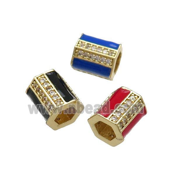 Mix Copper Tube Beads Pave Zircon Enamel Large Hole Gold Plated