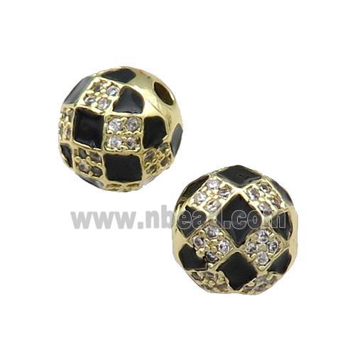 Round Copper Beads Pave Zircon Black Enamel Football Sport Gold Plated