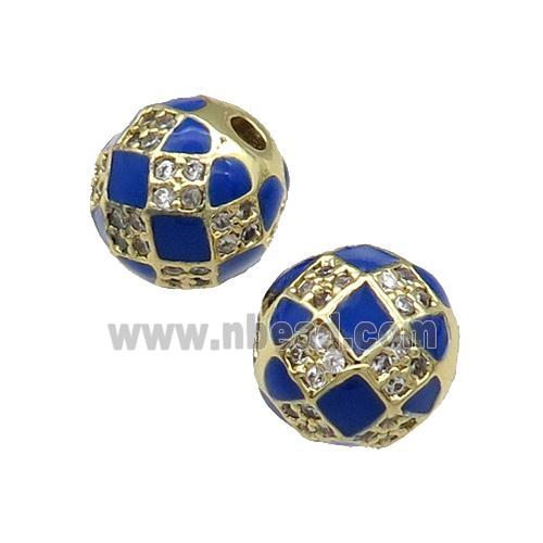 Round Copper Beads Pave Zircon Blue Enamel Football Sport Gold Plated