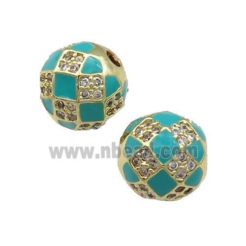 Round Copper Beads Pave Zircon Teal Enamel Football Sport Gold Plated