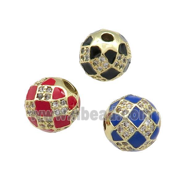 Round Copper Beads Pave Zircon Enamel Football Sport Gold Plated Mixed