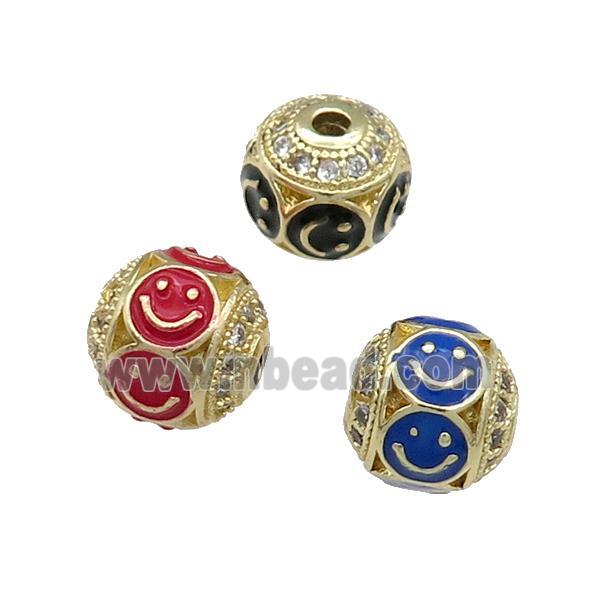 Mix Copper Round Beads Pave Zircon Enamel Emoji Gold Plated