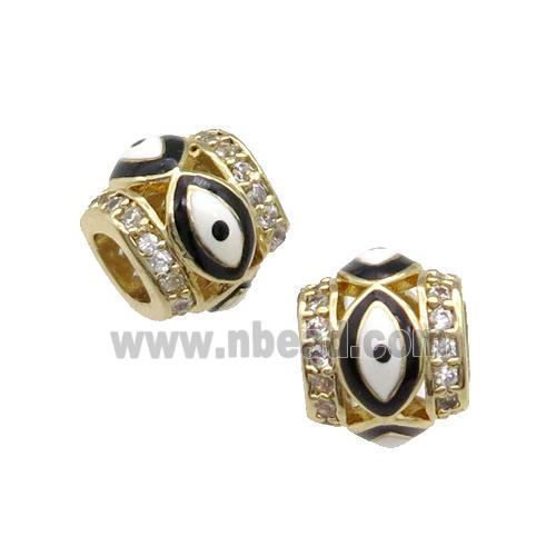 Copper Tube Beads Pave Zircon Black Enamel Evil Eye Large Hole Gold Plated