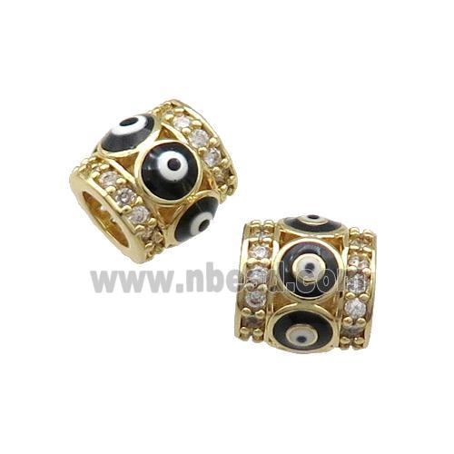 Copper Tube Beads Pave Zircon Black Enamel Evil Eye Large Hole Gold Plated