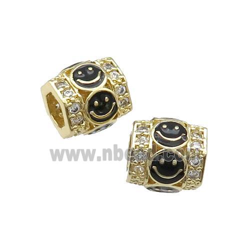 Copper Tube Beads Pave Zircon Black Enamel Emoji Gold Plated