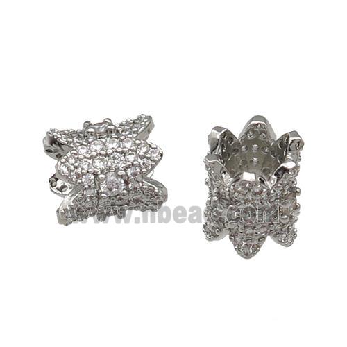 Copper Tube Beads Pave Zircon Large Hole Platinum Plated