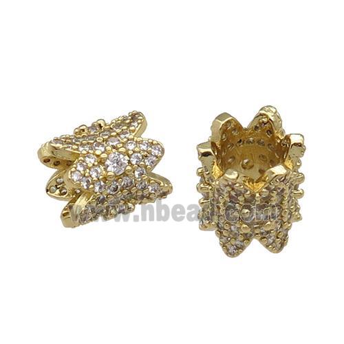 Copper Tube Beads Pave Zircon Large Hole Gold Plated