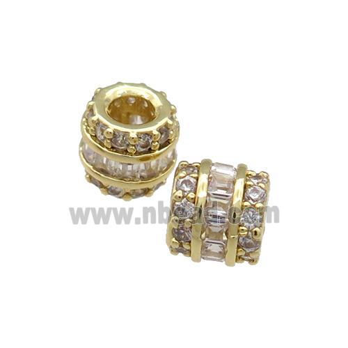 Copper Tube Beads Pave Zircon Large Hole Gold Plated