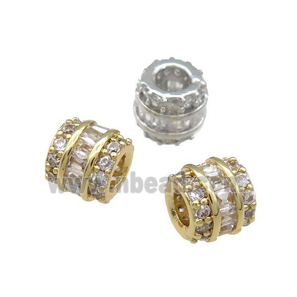 Copper Tube Beads Pave Zircon Large Hole Mixed