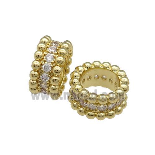 Copper Rondelle Spacer Beads Pave Zircon Large Hole Gold Plated