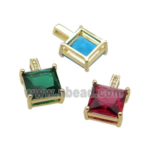 Copper Square Pendant Pave Crystal Gold Plated Mixed