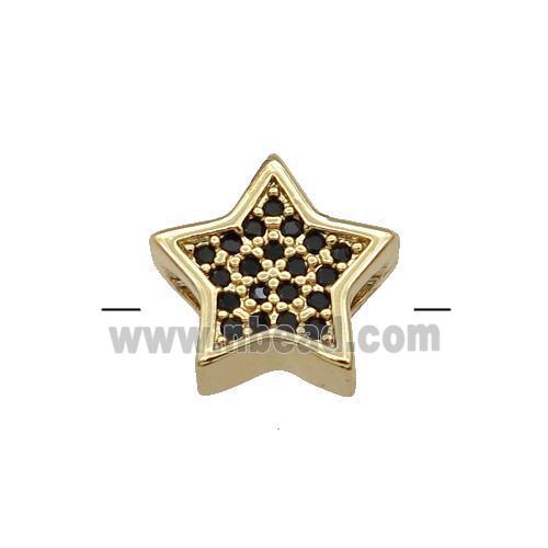 Copper Star Beads Pave Black Zircon Gold Plated