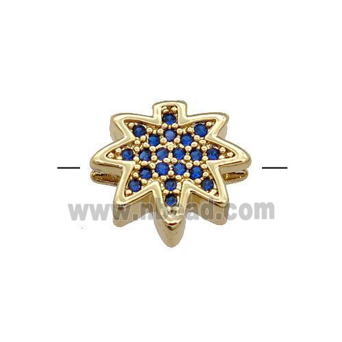 Copper MapleLeaf Beads Pave Blue Zircon Gold Plated