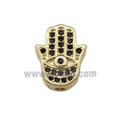 Copper Hamsahand Beads Pave Black Zircon Gold Plated