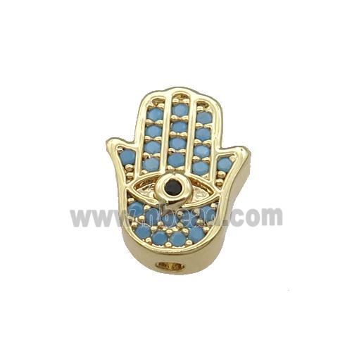 Copper Hamsahand Beads Pave Turq Zircon Gold Plated