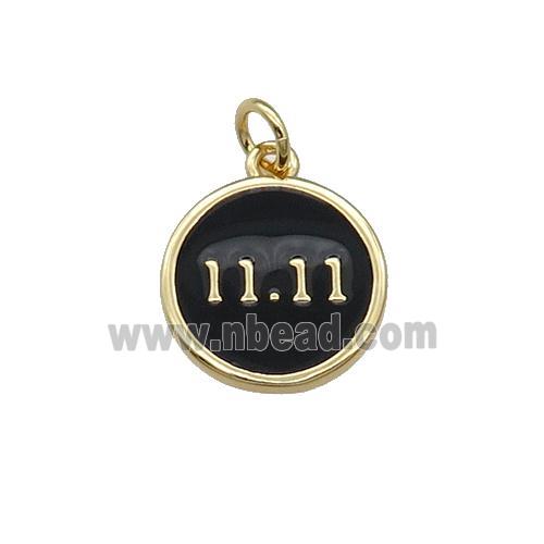 Copper Circle Pendant Double 11 Black Enamel Gold Plated