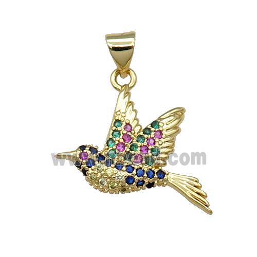 Copper Hummer Bird Pendant Pave Zircon Gold Plated