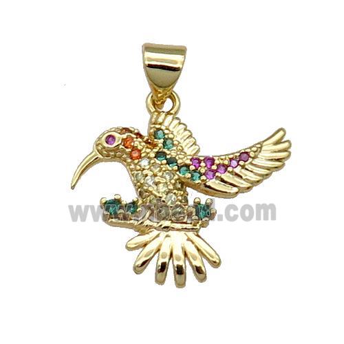 Copper Hummer Bird Pendant Pave Zircon Gold Plated