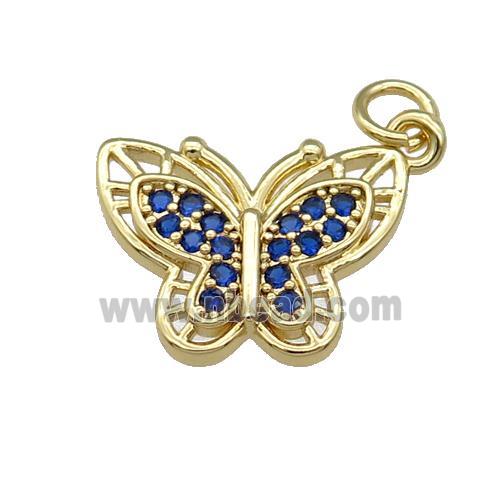 Copper Butterfly Pendant Pave Blue Zircon Gold Plated