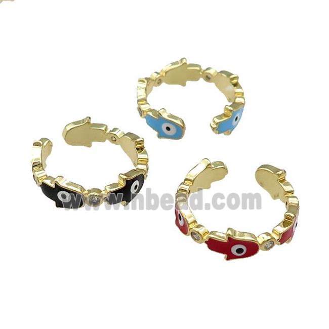 Copper Hamsahand Ring Enamel Evil Eye Gold Plated Mixed