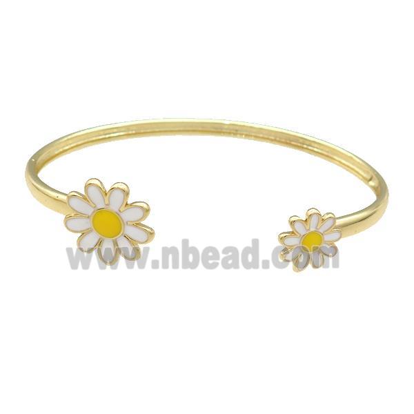 Copper Bangle White Daisy Enamel Flower Gold Plated