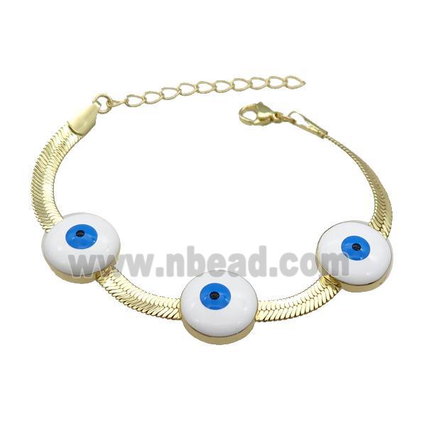 Copper Circle Evil Eye Bracelet White Enamel Gold Plated