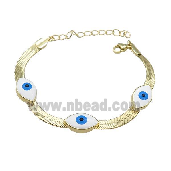 Copper Evil Eye Bracelet White Enamel Gold Plated