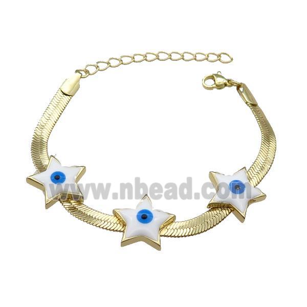 Copper Star Evil Eye Bracelet White Enamel Gold Plated