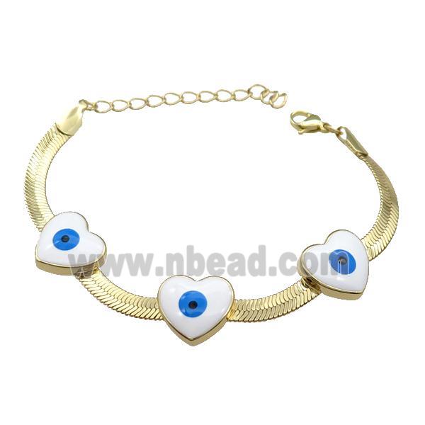 Copper Heart Evil Eye Bracelet White Enamel Gold Plated