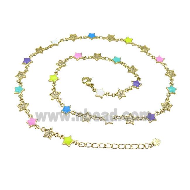 Copper Star Necklace Pave Zircon Multicolor Enamel Gold Plated