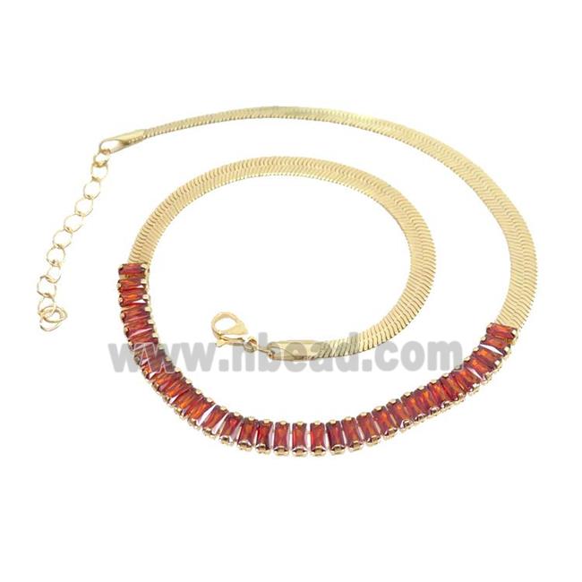 Copper FlatSnake Necklace Pave Orange Zircon Gold Plated