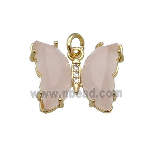 Pink Rose Quartz Butterfly Pendant Gold Plated