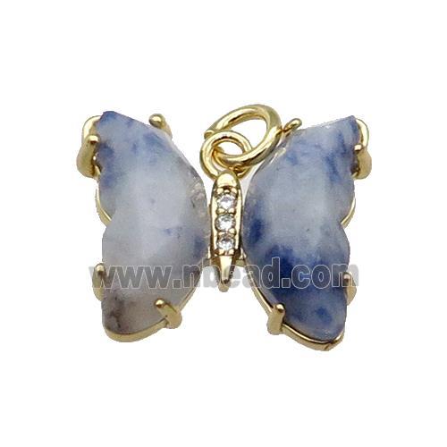 Blue Dalmatian Jasper Butterfly Pendant Gold Plated