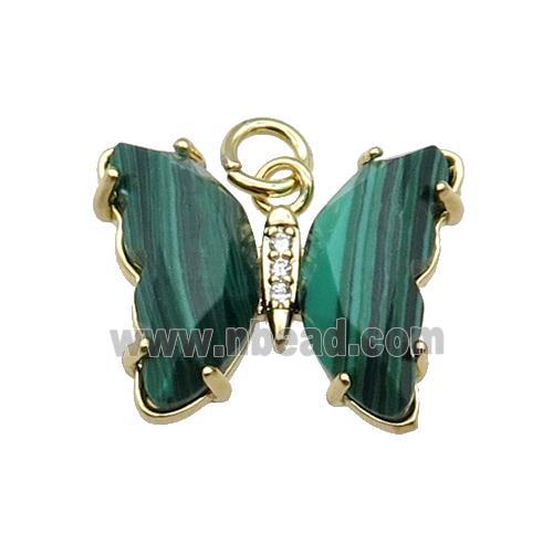 Green Synthetic Malachite Butterfly Pendant Gold Plated