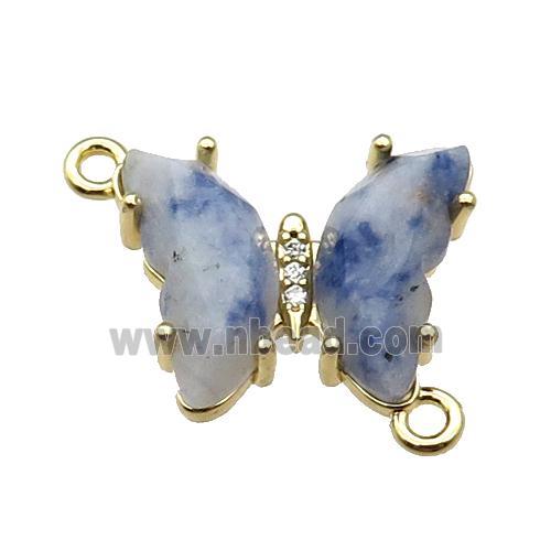 Blue Dalmatian Jasper Butterfly Connector Gold Plated