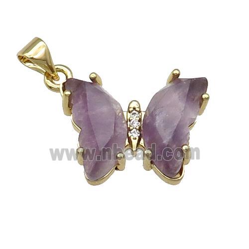 Purple Amethyst Butterfly Pendant Gold Plated