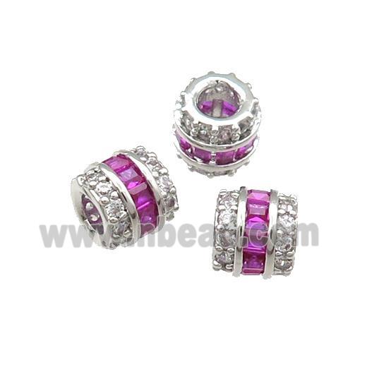 Copper Tube Beads Pave Zircon Large Hole Platinum Plated