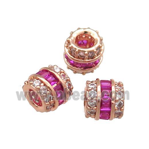 Copper Tube Beads Pave Zircon Large Hole Rose Gold